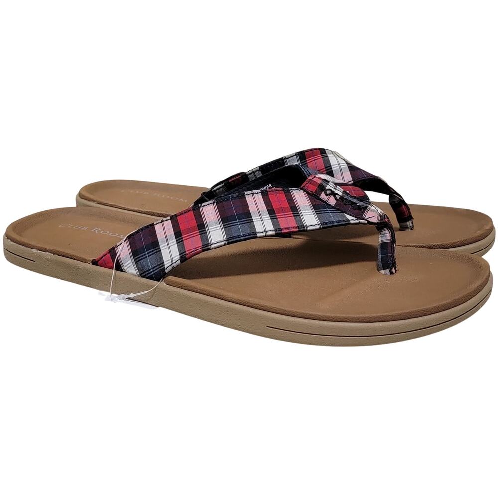 Club Room Men Riley Summer Beach Pool Flip Flop Sandals Size US 11M Blue Plaid